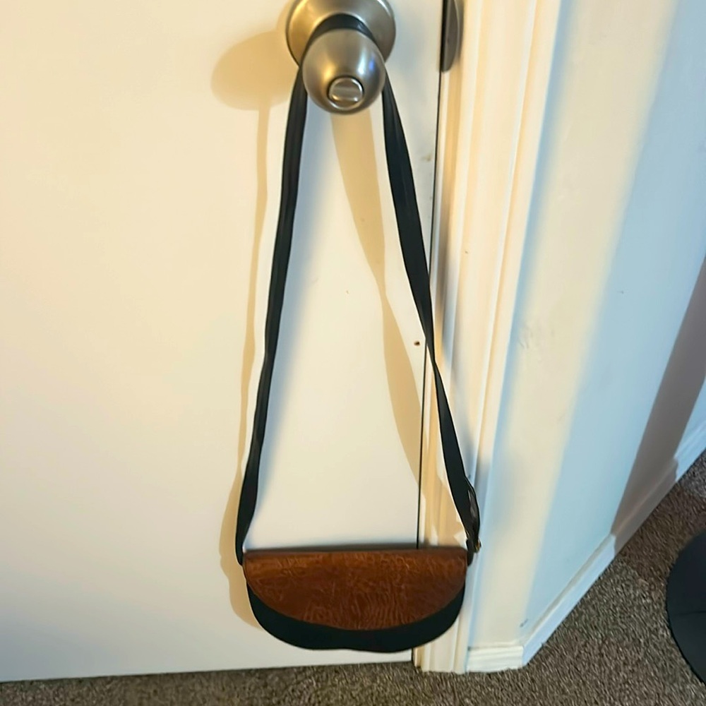 Vintage Black and Brown Leather Crossbody Embossed Bag One Size